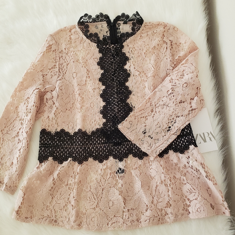 Zara Lace Top in Blush Pink and Black